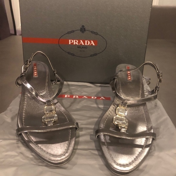 Prada Silver Sandals Size 39/9 - Picture 1 of 8